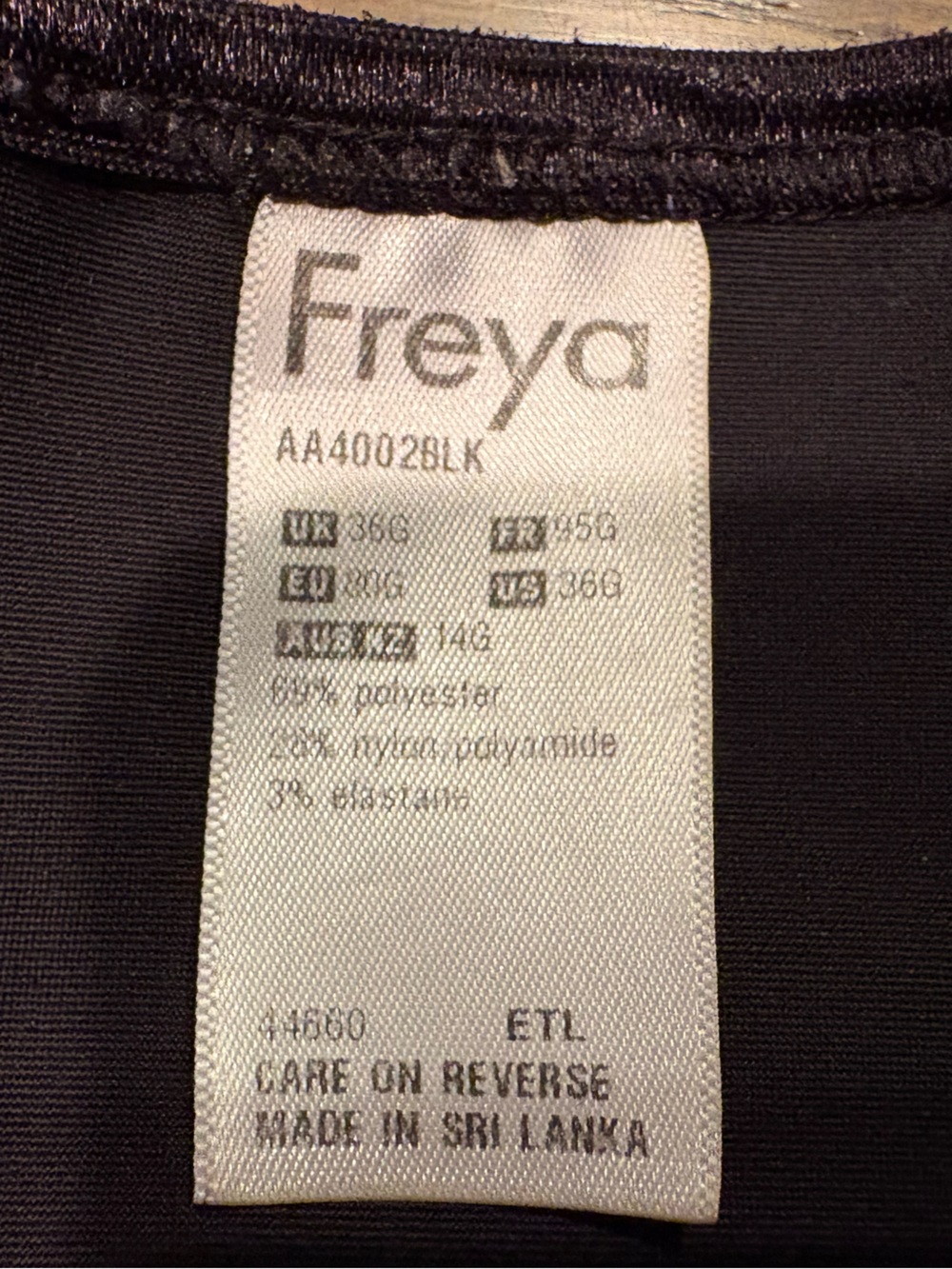 Freya Core Underwire Sports Bra - AA402- Black- 36G - Picture 6 of 7